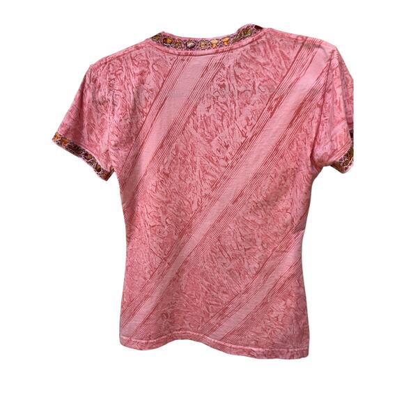 A1 Vintage 90s Columbia Butterfly V Neck Shirt Womens Large Pink (Runs Small) - Picture 3 of 9